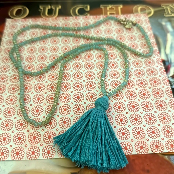 Loft long ice blue crystal necklace with blue tassel center piece - Picture 6 of 15